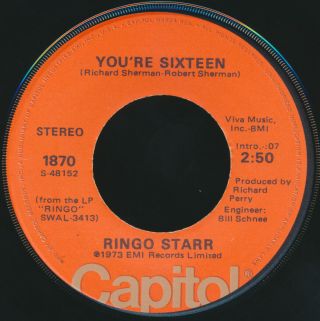 Beatles Very Rare 1976 Ringo Starr " Youre Sixteen 