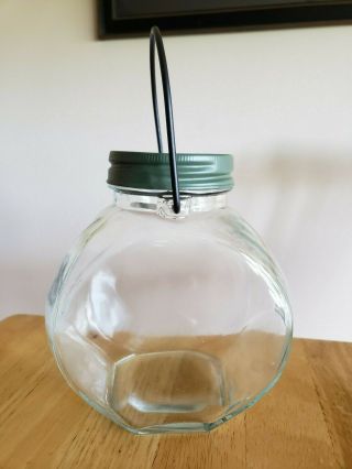 Vintage Antique Glass Jar With Wire Handle And Lid (round Shape)