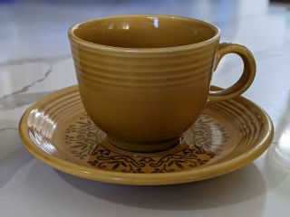 Vintage Fiestaware Ironstone Antique Gold Tea Cup And Saucer Casualstone