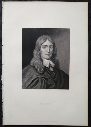 C1870 Antique Print.  John Milton English Poet.  " Paradise Lost ".