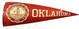 Rare Vintage 1940s University Of Oklahoma Souvenir Decal Pennant - Scarce Item