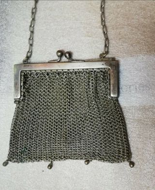 Antique Victorian Silver Plated Mesh Purse With Chain Handle