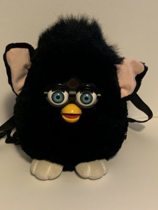 Vintage Rare Plush Furby Backpack With Zipper Black With White Feet 1999