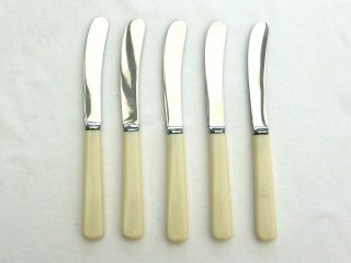 5 X Vintage Silver Plated Cutlery Butter Knives With White Handles 1570696/701