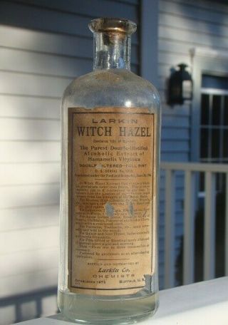 Antique Labeled & Embossed Larkin Witch Hazel Medicine Cure Bottle - Buffalo