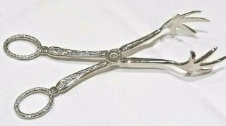Vintage Silver Plated 8.  5 " Claw Tongs Ice Food Salad Cake Servers Scissor Action