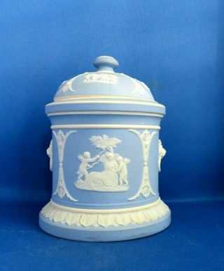 Antique 19thc Wedgwood Pale Blue Jasperware Tobacco Jar & Cover