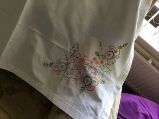 Vintage Crinoline Lady Embroidered Table Cloth VGC 3