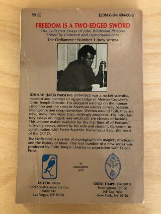 Freedom Is A Two - Edged Sword,  Jack Parsons (1st Edition,  Out Of Print,  Rare)