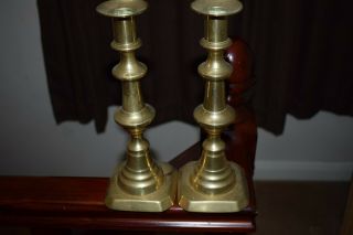 Vintage Brass Candlesticks Square Base 9 3/4 " Tall 3 1/2 " Base