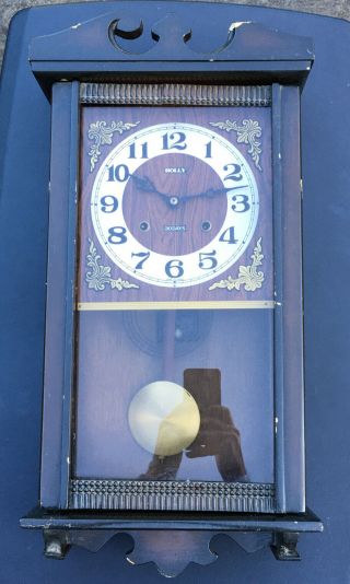 Antique Holly Wooden Cased Wall Clock Day Not Repair Project 24 Inc Case