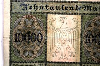 Antique GERMANY ZEHNTAUSEND MARK 10,  000 REICHSBANKNOTE Dated 1922 - BB2 3