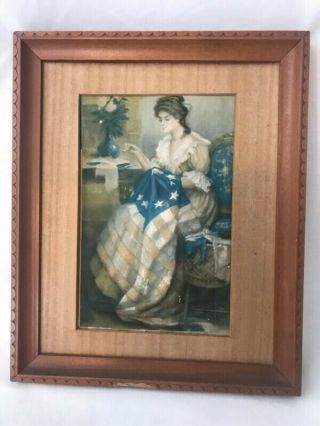 Rare Vintage/antique Betsy Ross Raised Picture In Wood Frame