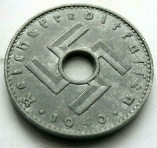(664) Ultra Rare German 3rd Reich 1940 A - 5 Reichspfennig Wwii Coin