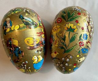 Antique Western Germany Paper Mache Egg Candy Container Flowers Birds (2)