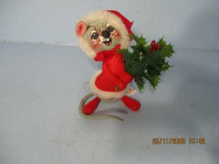 Vintage 1965 1967 Annalee Winter Christmas Mouse With Holly Berry 6 " Tall