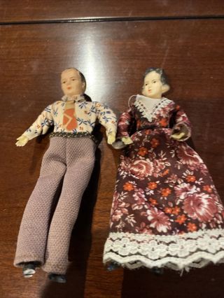 Vintage Doll House Dolls - Family Of 2 - Hard Plastic Heads