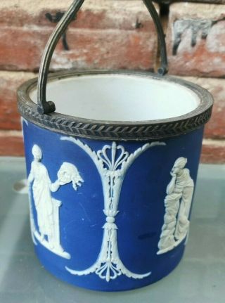 Antique Wedgwood Tunstall Adams Biscuit Barrel With White Metal Engraved Rim