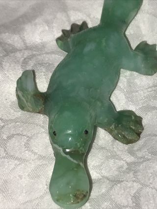 Rare Hand Carved Rare Natural Green Jade Stone Platypus 5” Figure Carving Statue