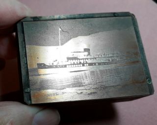 COPPER / WOOD PRINTING BLOCK OF AN OLD FERRY 2