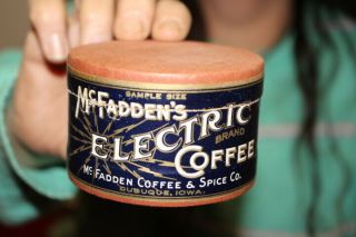 Rare Vintage C.  1910 Mc Fadden Electric Brand Coffee Sample Size Can Sign