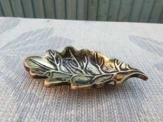 Small Antique Vintage English Brass Pin Dish In Form Of Oak Leaf By Peerage