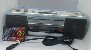 Rare Vintage Baby Blue Sony Sound Rider Cfs - 210 Boom Box Tape Deck Player Radio