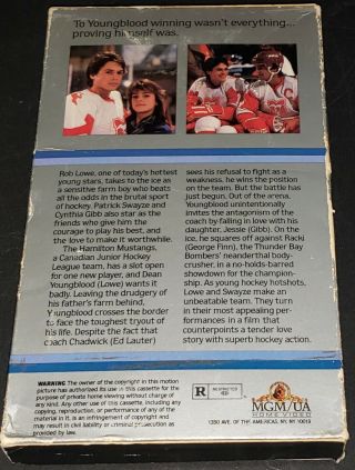 Youngblood VHS 1986 MGM Big Box RARE Patrick Swayze Rob Lowe ' 80s Hockey Drama 3