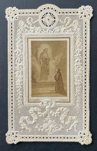 Antique Holy Card Vintage Canivet Lace Jesus Christ Devotion Bless Pray Lady