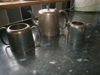 Vintage Silver Plated Teapot,  Milk Jug Sugar Bowl Tea Set Epns Very Old