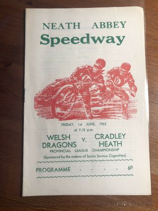 Rare 1962 Neath V Cradley Heath Speedway Programme / Welsh Dragons / Neath Abbey