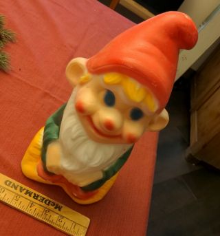 Rare Vintage Poloron Blow Mold Christmas Elf Gnome Figure Sitting On Log 13 "