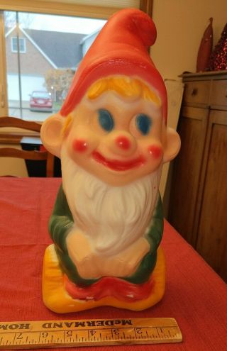 Rare Vintage Poloron Blow Mold Christmas Elf Gnome Figure Sitting on Log 13 
