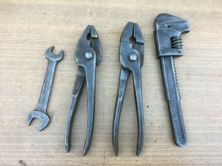 Ford,  4 Vintage Ford Tools,  Adjustable Spanner Wrench,  Pliers,  Spanner,  Toolkits,  Ford