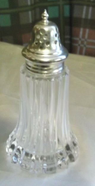 Antique Sugar Shaker Glass With Silver Plate Top