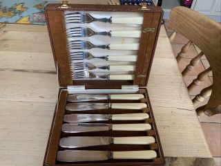 Vintage 12 Piece Epns Silver Plated Fish Knife And Fork Set Hallmarked
