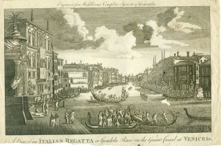 Antique Engraving Print A View Of An Italian Regatta,  Venice,  Middletons 1777