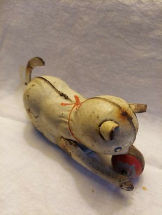 Antique Metal Litho Tin Wind - Up Cat With Ball Made In Japan