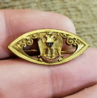 Rare 1900s Gold Tone Masonic Freemason 33rd Degree Supreme Council Brooch Pin