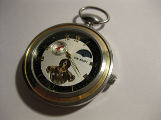 Uhr - Kraft Germany Very Rare Pocket Watch Mechanical Skeleton Dial Uhrkraft