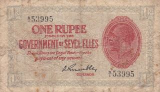 Government Of Seychelles 1 Rupee 1936 P - 2 Vg King George V Rare