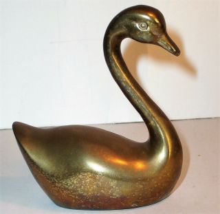 Old Swan Goose Bird Solid Brass Art Sculpture Statue Figurine Vintage Antique Vg