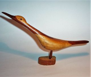 Old Crane Bird Hand Carved Wood Art Sculpture Statue Figurine Vintage Antique Vg