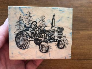 Rare Rubber Stamp 1997 Psx G - 2292 Large Farm Tractor Garden Corn Field Farmer