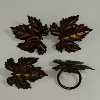Set Of 4 Maple Leaf Napkin Rings Holders Rustic Antiqued Bronze Finish