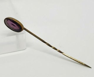 Antique Gold Gilt Brass Victorian Faceted Amethyst Glass Gem Stick Pin Brooch