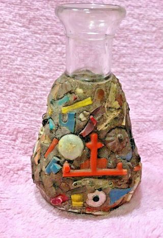Vintage Folk Tramp Art Memory Jug Bottle Antique Store Find