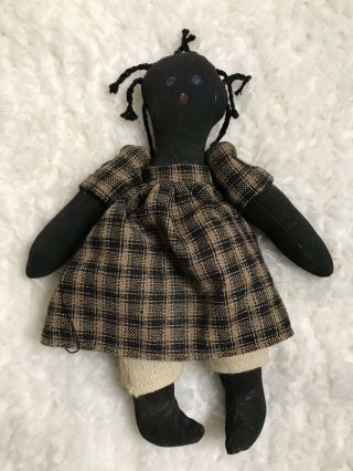 Vintage Folk Art Handmade Rag Doll Black Americana Cotton Cloth 9” Tall
