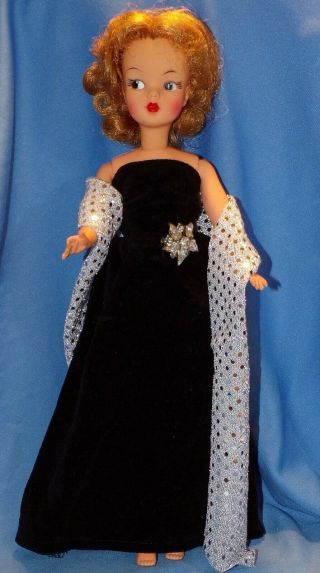 Vintage Barbie Tammy Tina Cassini Size Black Velvet Gown Dress Silver Stole Wrap