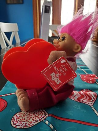 Vintage Russ Troll Doll 10” Soft Body Pink Hair Valentines Day Luv - Pet
